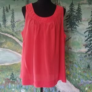 Sejour silk viscose sleeveless blouse coral zip 14W Gathers
